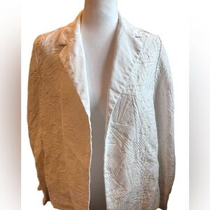 Lafayette 148 New York White Textured Open Front Blazer Jacket Size L